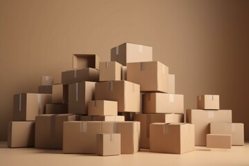 Stack of cardboard box carton or parcel. concept of delivering goods, 3D rendering. Generative AI