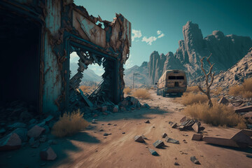 Post-apocalypse: The End of the World. The terribly ruined landscape | Generative AI Production