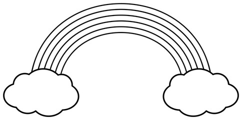 Rainbow with clouds. Coloring book outline illustration