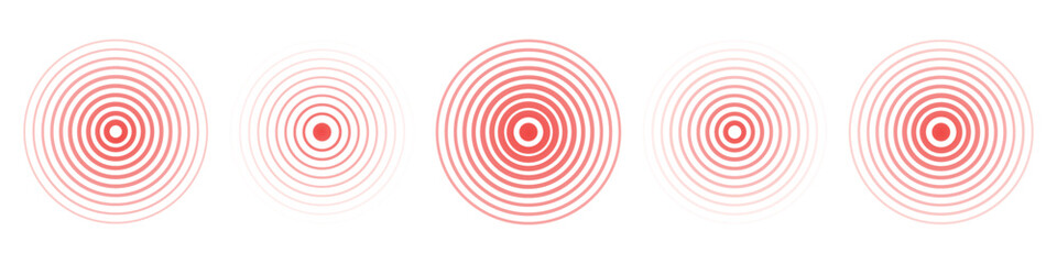 Circle red earthquake icon set. Round vibration graphic or red alert radar. Vector isolated illustration