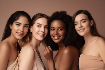 Fototapeta premium Multi ethnical group of women together. Diversity concept created with generative ai tools