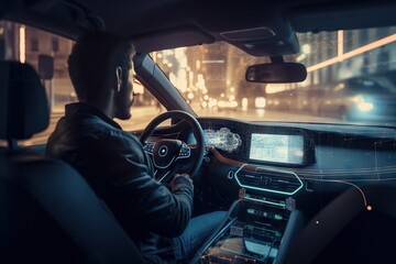 A Man Driving A Car At Night With A Dash Light On Car Dealership Advertising Photography Automotive Design Generative AI