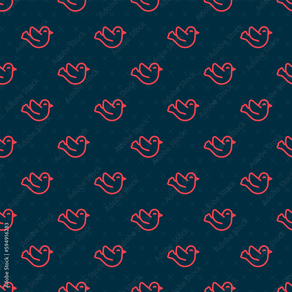 Poster red line dove icon isolated seamless pattern on black background. vector