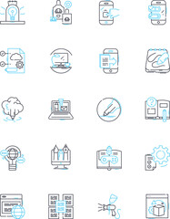 Content interaction linear icons set. Clicks, Engagement, Views, Shares, Likes, Comments, Reactions line vector and concept signs. Impressions,Interactions,Participation outline illustrations