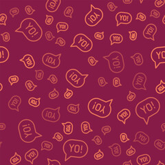 Brown line Yo slang lettering icon isolated seamless pattern on red background. Greeting words. Vector