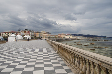Fototapeta na wymiar The tiled promenade in Livorno, Italy