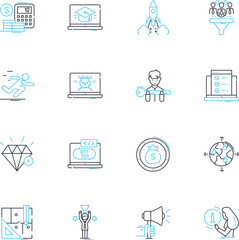 Young company linear icons set. Innovative , Ambitious , Dynamic , Agile , Risk-takers , Vibrant , Energetic line vector and concept signs. Creative ,Growing ,Unique outline illustrations