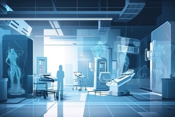 A Man Standing In A Room With Medical Equipment In It And A Woman Standing In The Doorway Hospital Animation Medical Devices Generative AI