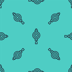 Black line Chinese paper lantern icon isolated seamless pattern on green background. Vector