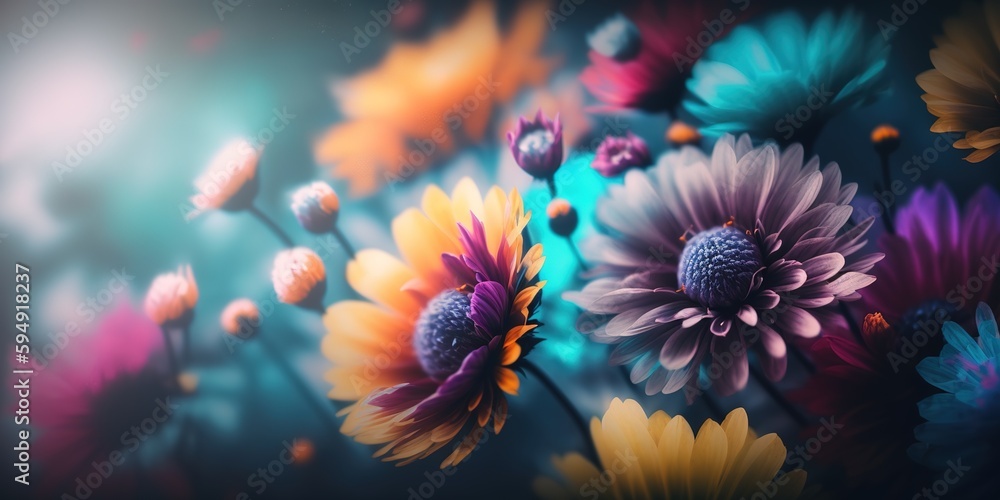 Poster background bokeh with vibrant flower colors generative ai