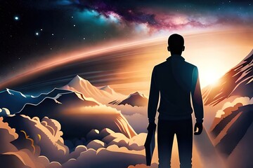 Fototapeta premium man and the galaxy sky, generative ai 