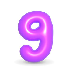 Luxury, colorful and glossy violet balloon digit nine. 3d realistic design element isolated on white and alpha background. For Sales, Events, Happy Birthday.