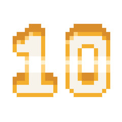 Pixel Art Number 10 Icon With Glossy Gold Line.