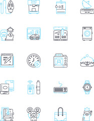 Projector linear icons set. Display, Lumens, Image, Brightness, Resolution, HDMI, Zoom line vector and concept signs. Keyst,Lens,Contrast outline illustrations