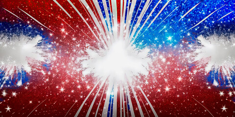 A patriotic and festive image with red, white, and blue glitter sparkles in the background. - Generative AI