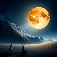 Moon over mountain created with Generative AI technology
