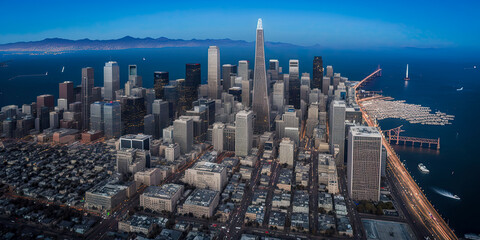 Aerial view of San Francisco at night - Generative AI