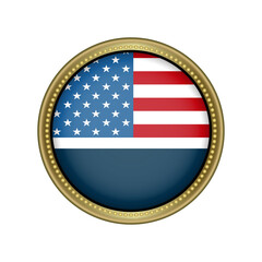 A round gold color sign with the silhouette of the US flag.