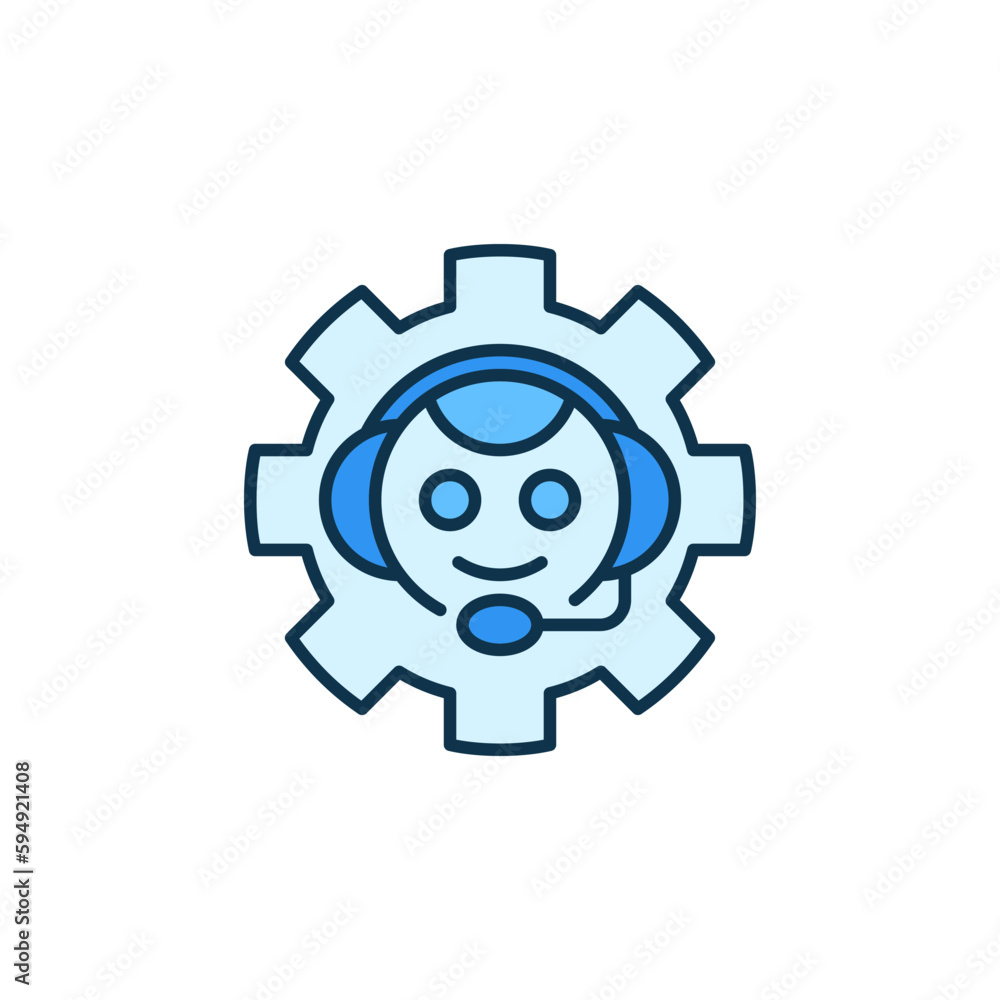 Poster chatbot in gear vector bot settings concept colored icon or symbol