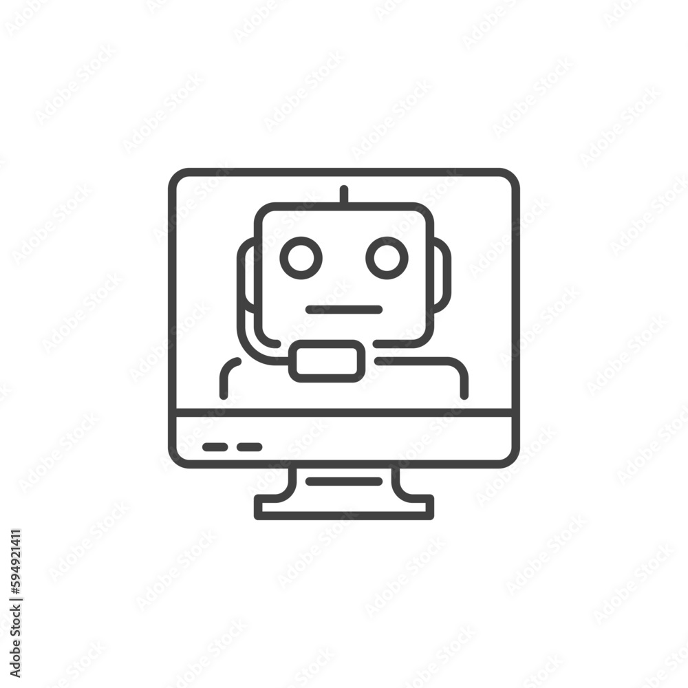 Poster computer screen with chatbot vector online chat thin line icon