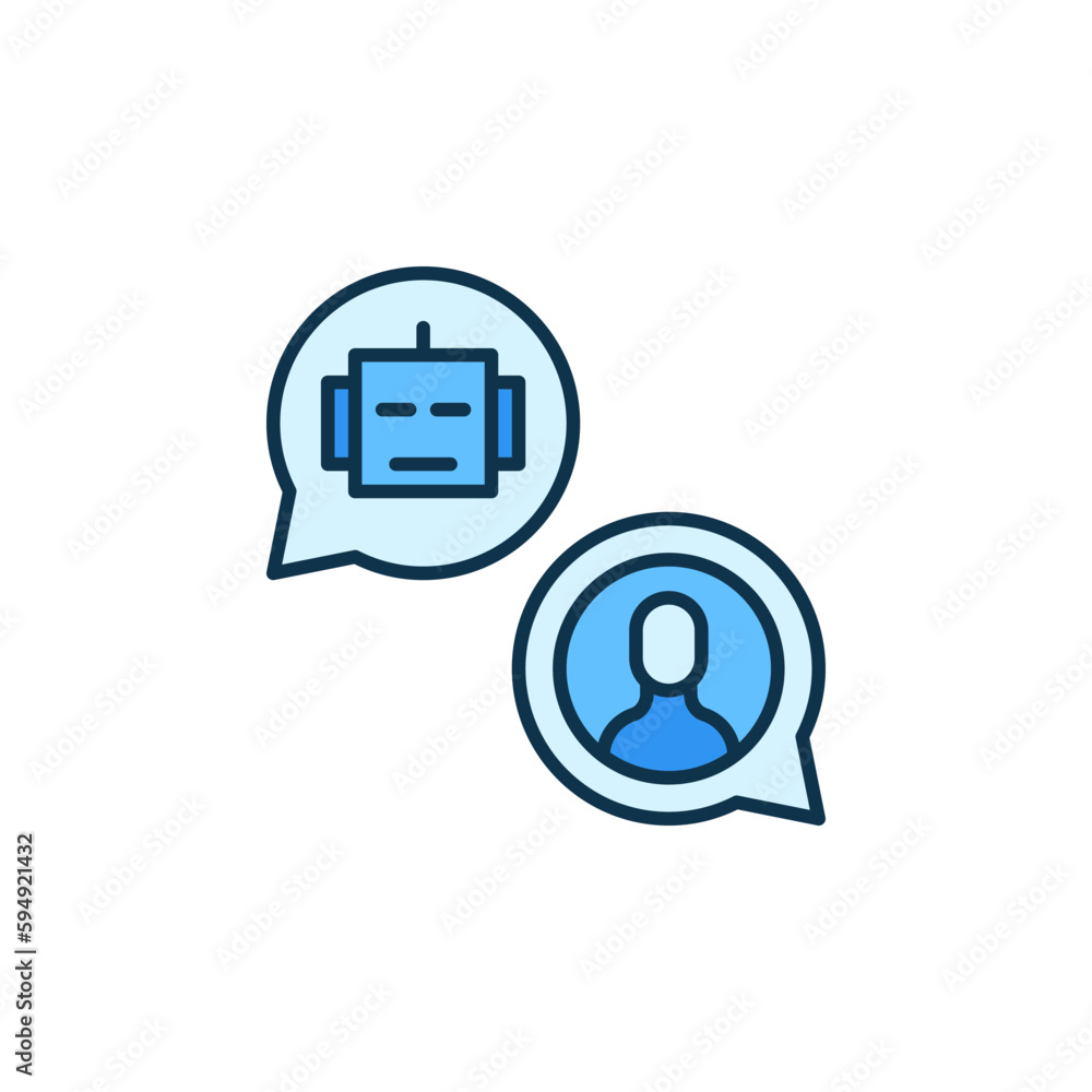 Poster man and chatbot in speech bubbles vector speaking concept colored icon