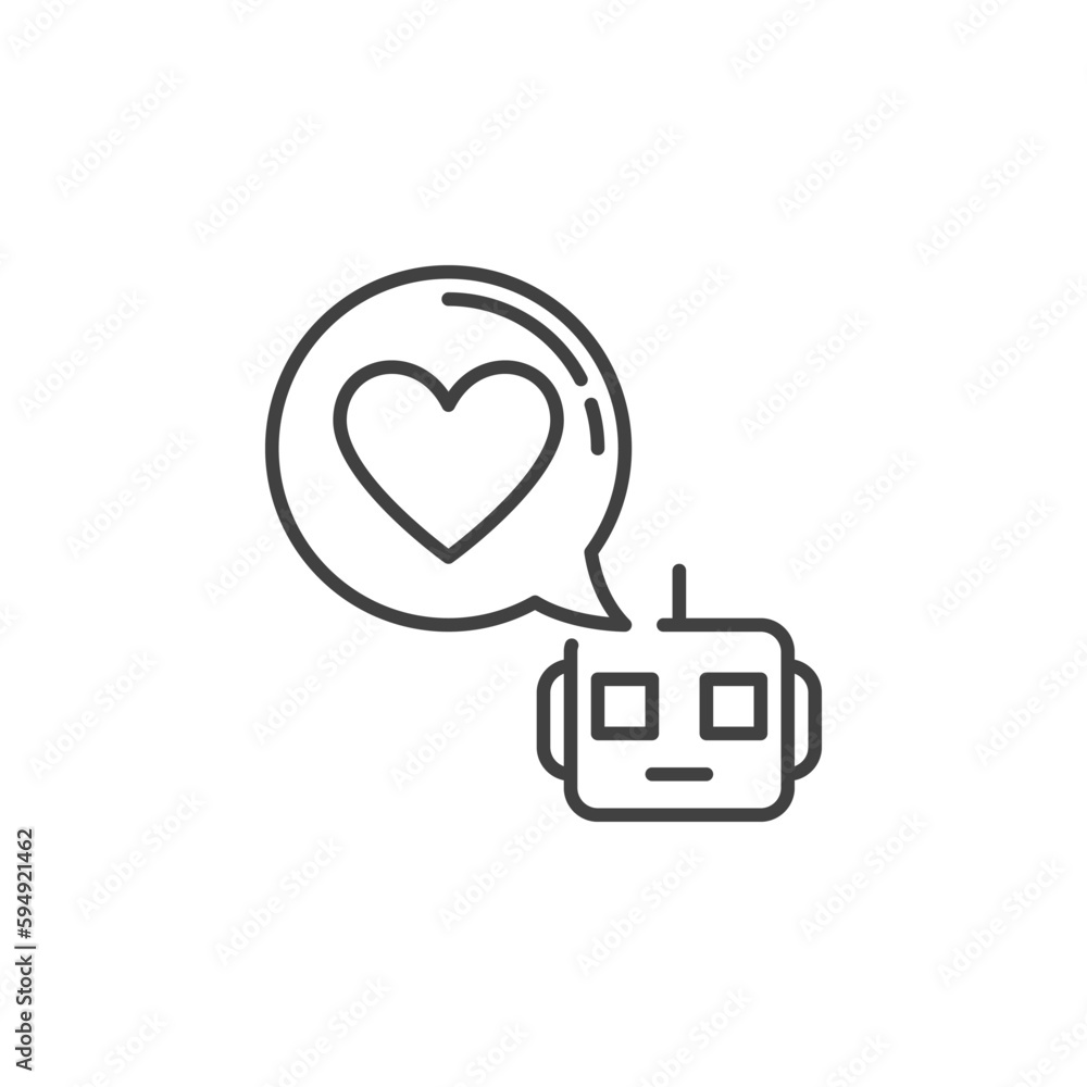 Poster chatbot with heart sign in speech bubble vector like concept linear icon