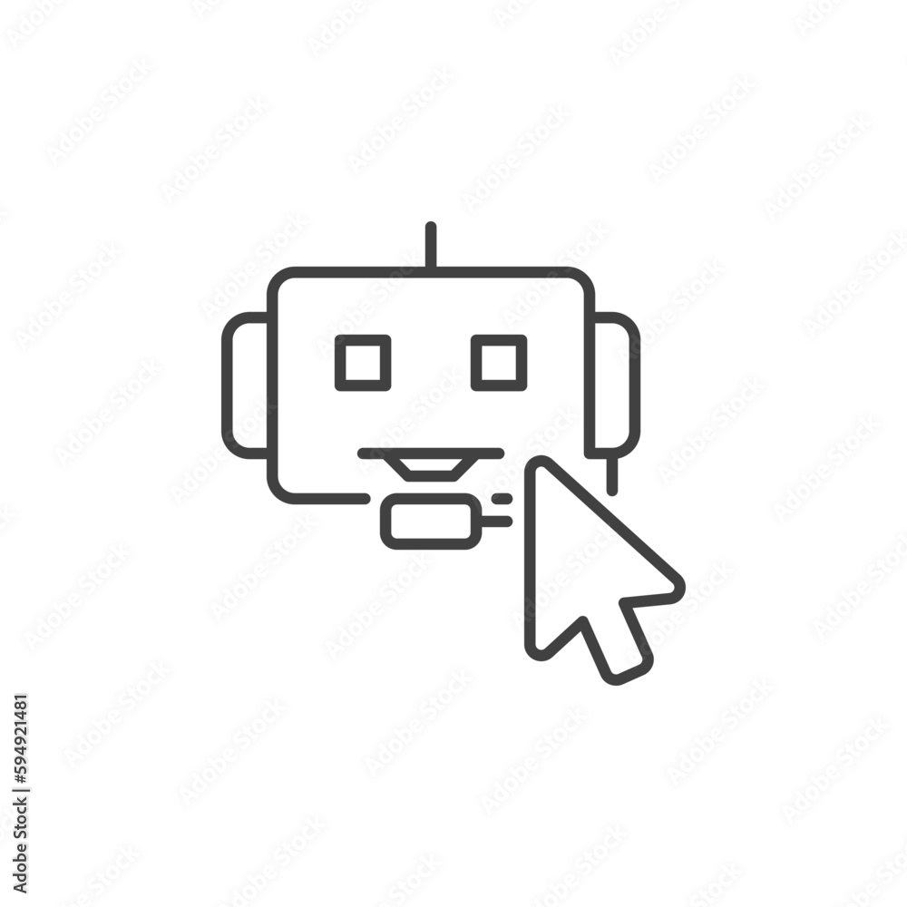 Poster mouse cursor on chatbot sign vector concept outline icon