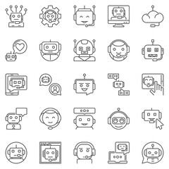 Chatbot outline icons set - Chat Bots online chat conversation vector line symbols