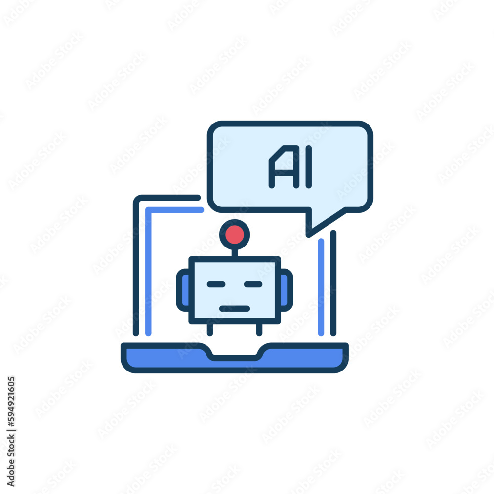 Poster ai speech bubble and laptop computer vector artificial intelligence robot colored icon