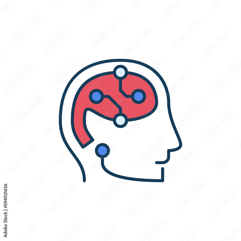 Poster artificial intelligence brain in head vector ai concept colored icon