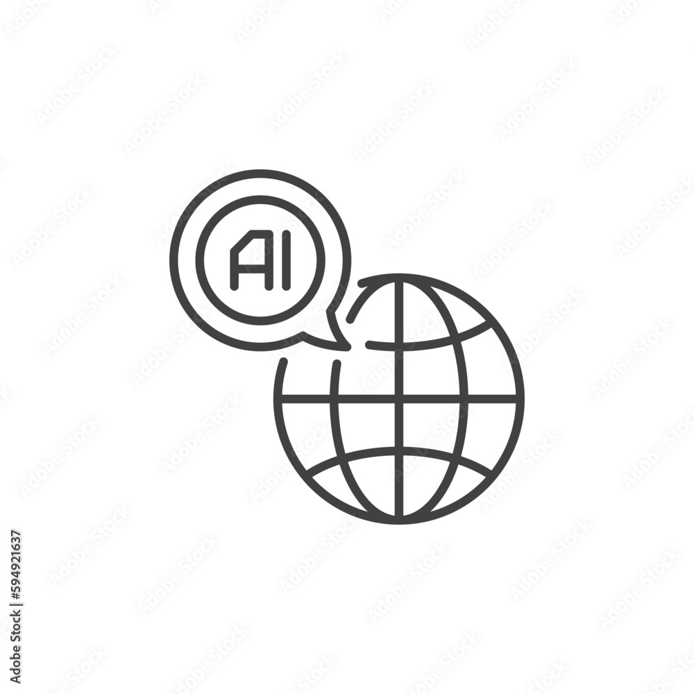 Poster earth globe with ai speech bubble vector artificial intelligence line icon