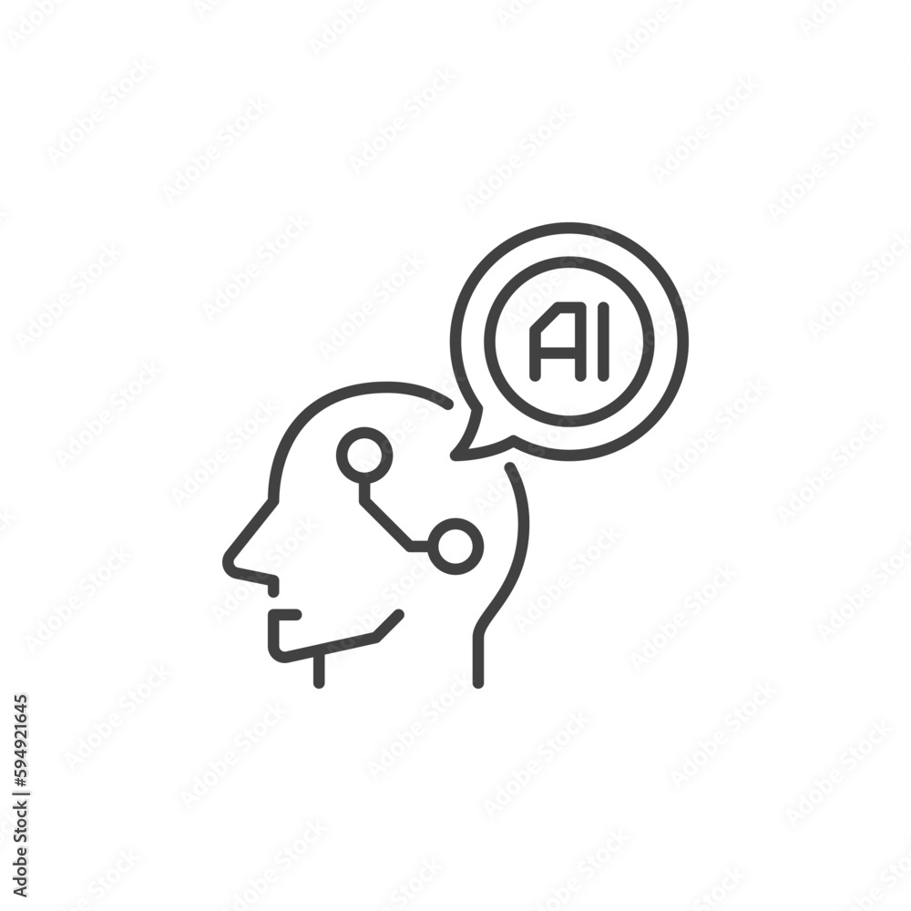 Poster head with ai speech bubble vector artificial intelligence head concept line icon