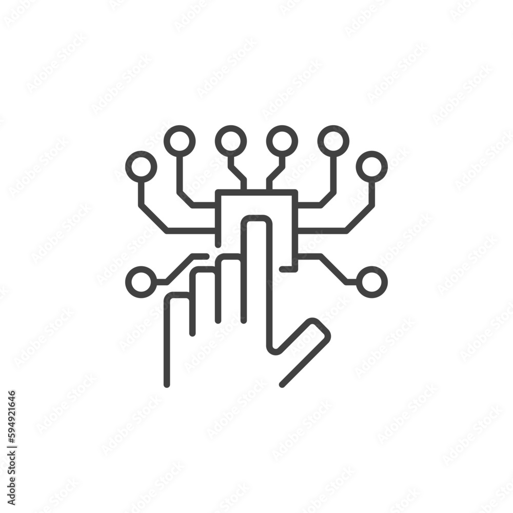 Poster hand and ai chip vector artificial intelligence concept thin line icon