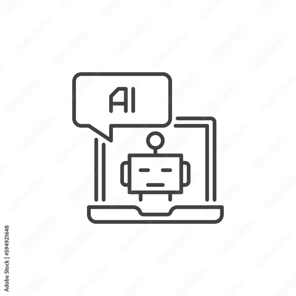 Poster laptop with ai speech bubble vector artificial intelligence robot outline icon