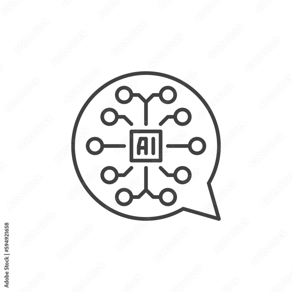Poster round ai speech bubble vector artificial intelligence brain concept outline icon