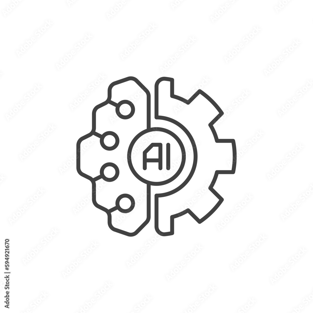 Poster gear with ai brain vector artificial intelligence line icon