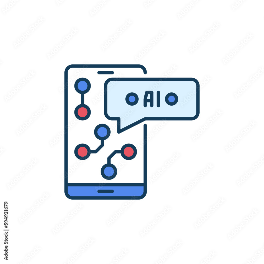 Poster smartphone with ai app vector artificial intelligence phone colored icon