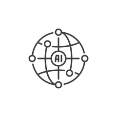 AI World vector Artificial Intelligence Earth Globe concept outline icon