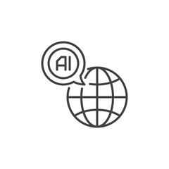 Earth Globe with AI Speech Bubble vector Artificial Intelligence line icon