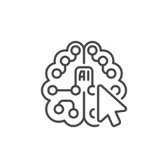 Mouse Click on AI Brain vector Artificial Intelligence concept outline icon