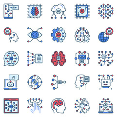 Artificial Intelligence colored icons. AI Technology concept vector signs