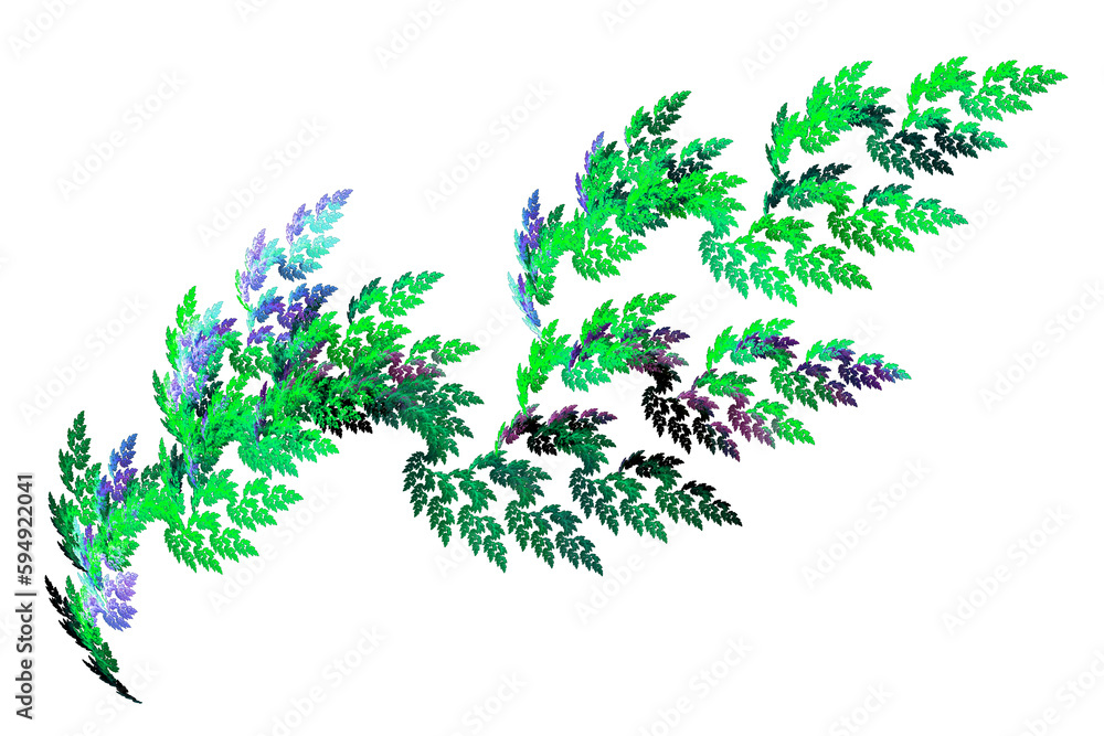 Poster abstract wavy twig with small green and blue leaves on a white background. graphic design element. 3