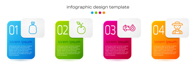 Set line Full sack, Apple, Tractor and Farmer in the hat. Business infographic template. Vector © Vadim