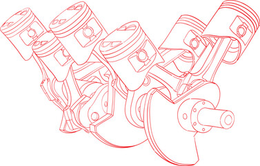 engine pistons vector art illustration