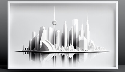 altair a stunning city landscape in white color. Simple and min , Generative AI