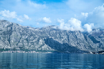 View of the mountains and the Bay of Kotor from the city of Perast Montenegro