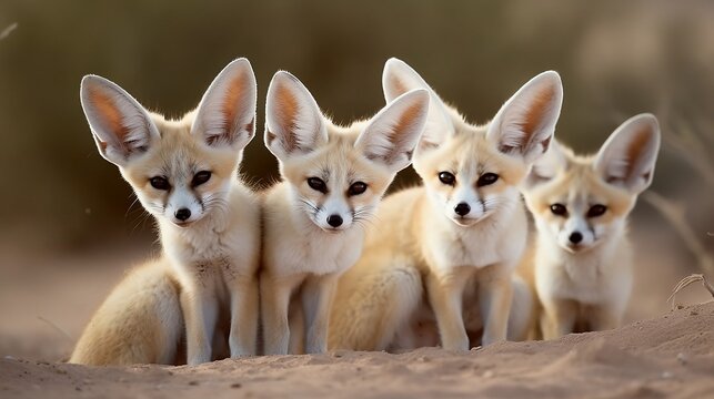 A group of fennec fox at the desert, Created using generative AI.