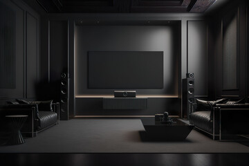 Fototapeta premium Modern Luxury Dark Living Room Interior Mock Up - Generative AI