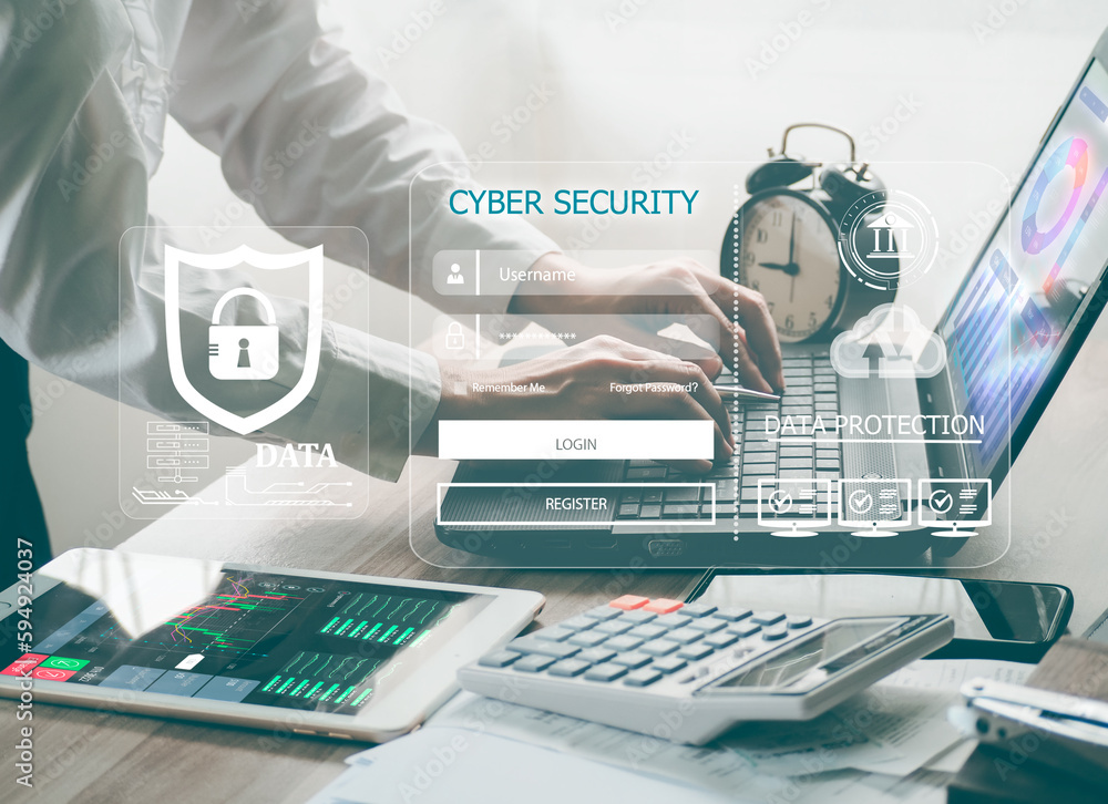 Poster cybersecurity concept, user privacy security and encryption, secure internet access future technolog
