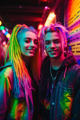 Fototapeta premium Colorful Joy: A Vibrant Collection of People Celebrating Life in Rainbow Hues, Enhanced by Generative AI Art, Including Children and Pets, Generative AI, Generativ, KI
